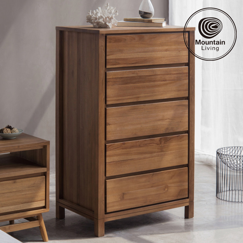 MountainLiving进口柚木家具纯实木五斗柜中古风客厅沙