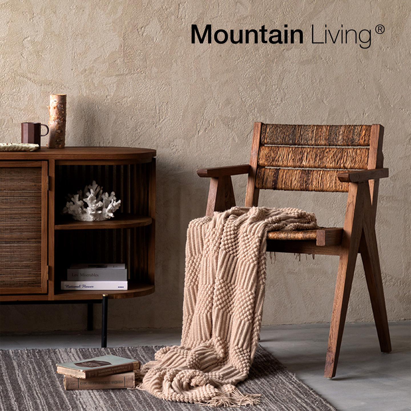 MountainLiving进口老柚木家具实木餐椅蕉麻手工编织中古风餐桌椅