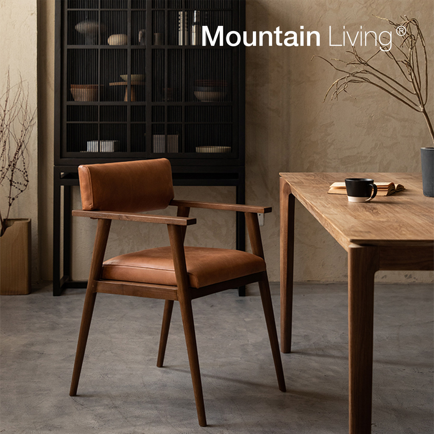 MountainLiving进口柚木家具真皮实木餐椅家用餐桌椅子中古风高端