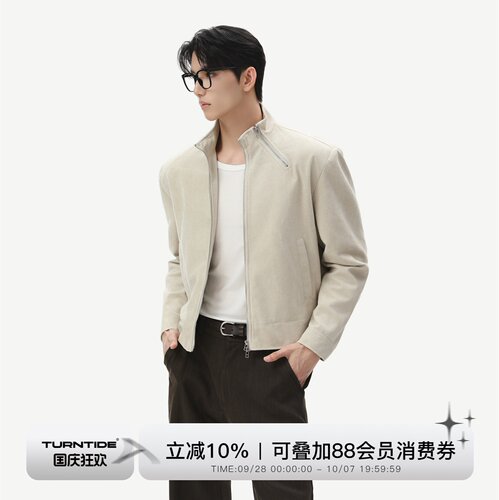 TURNTIDE 解构廓形立领仿麂皮夹克男斜拉链设计slim正肩短款外套