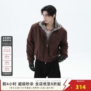 TURNTIDE 美式复古座山雕毛领棉服男加绒宽松短款棉衣bomber外套