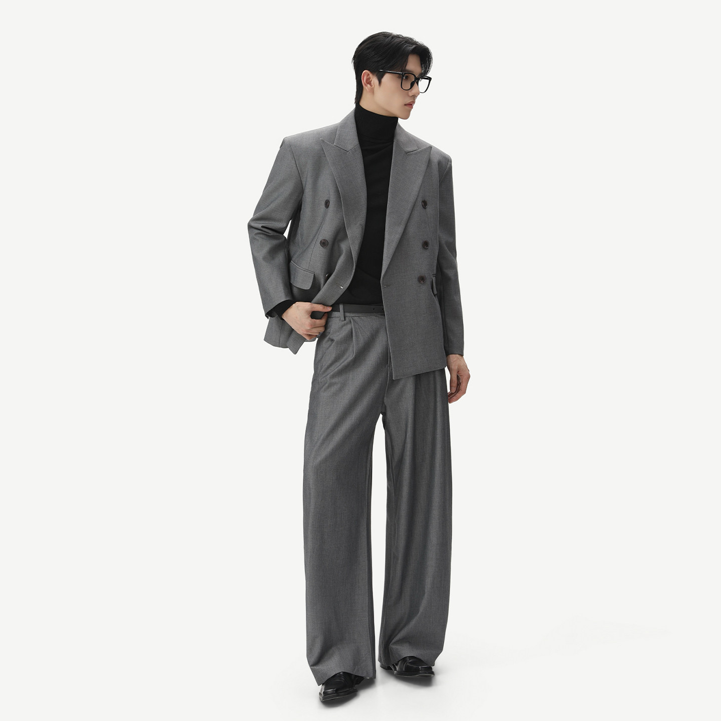 TURNTIDE 莱赛尔羊毛双排扣平驳领西装外套垂感阔腿西裤西服套装