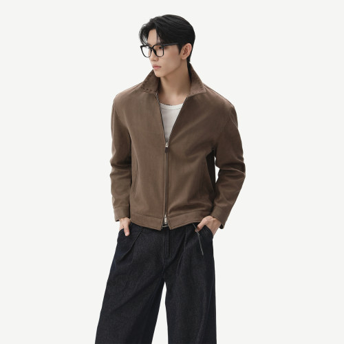 TURNTIDE 仿麂皮复古翻领哈灵顿夹克宽松通勤短款合身老钱风外套