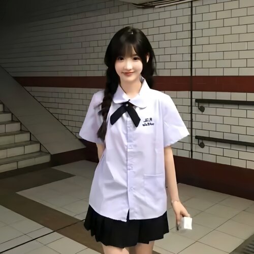 泰国式校服泰兰德女高中生jk衬衫学院风短袖上衣毕业班服短裙套装