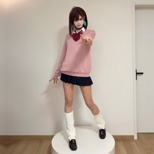 百褶短裙套装 春秋jk制服粉色套头毛衣女日系学院风V领针织衫 衬衫