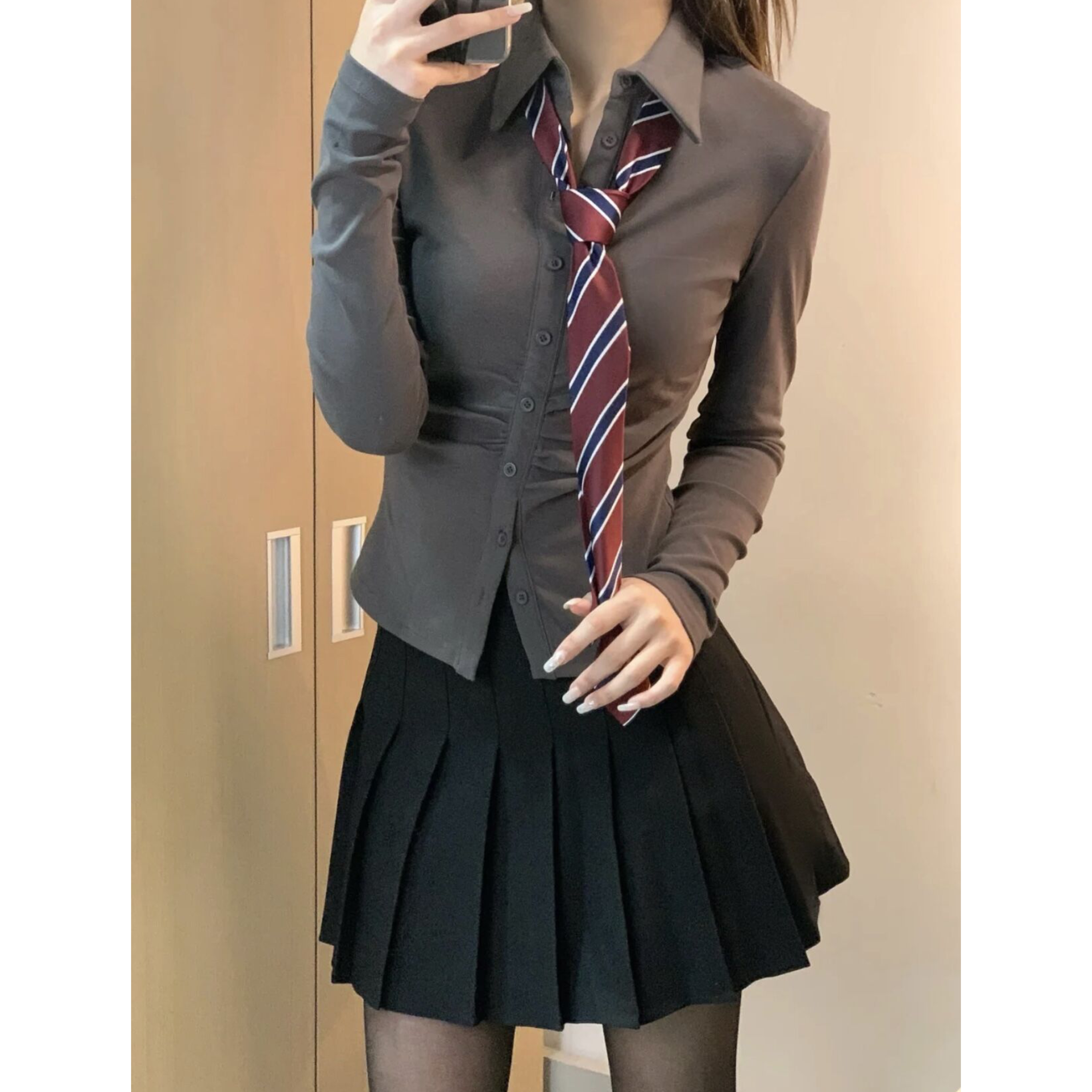 学姐收腰jk衬衫女纯欲学院风衬衣