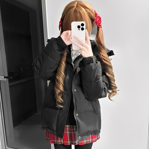 冬季2025新爆款黑色羽绒棉服女学院风小个子加厚棉衣棉袄宽松外套
