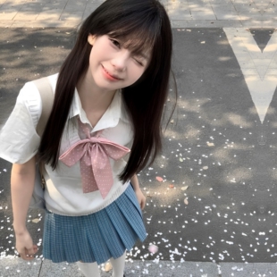 jk制服套装正版原创蓝色格子裙日系校供感高腰百褶裙狗短半身裙夏