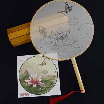 空白圆扇子绘画扇团扇儿童手绘diy图案款填色中国风圆扇舞蹈扇