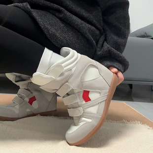 韩国休闲风隐形内增高鞋8cm厚底小个子高帮鞋女魔术贴百搭运动鞋