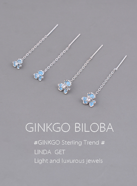 925纯银蓝色鸢尾花耳线高级简约祖母绿耳环时尚百搭防过敏耳饰ins