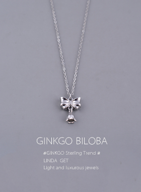 网红气质蝴蝶结吊坠925纯银项链