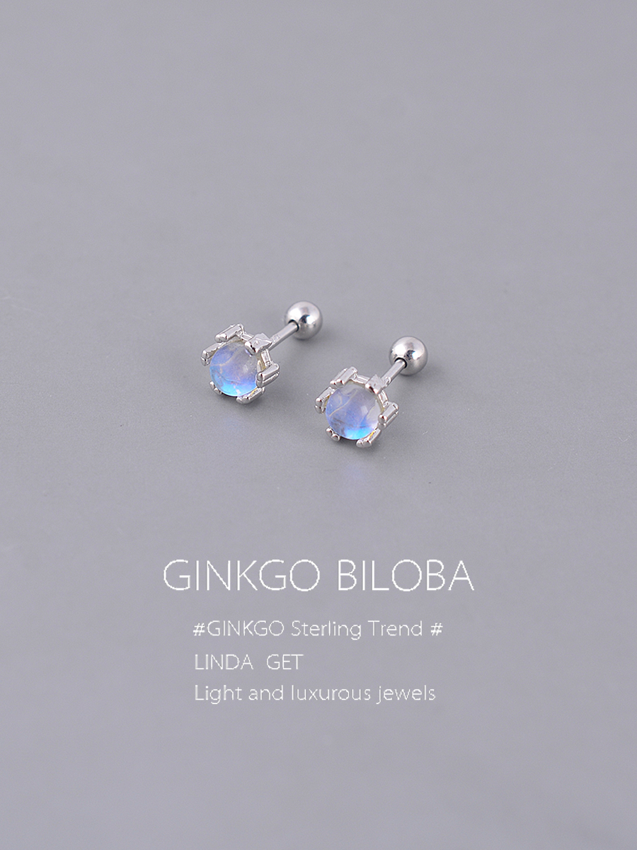 925纯银月光石耳钉女2023年新款