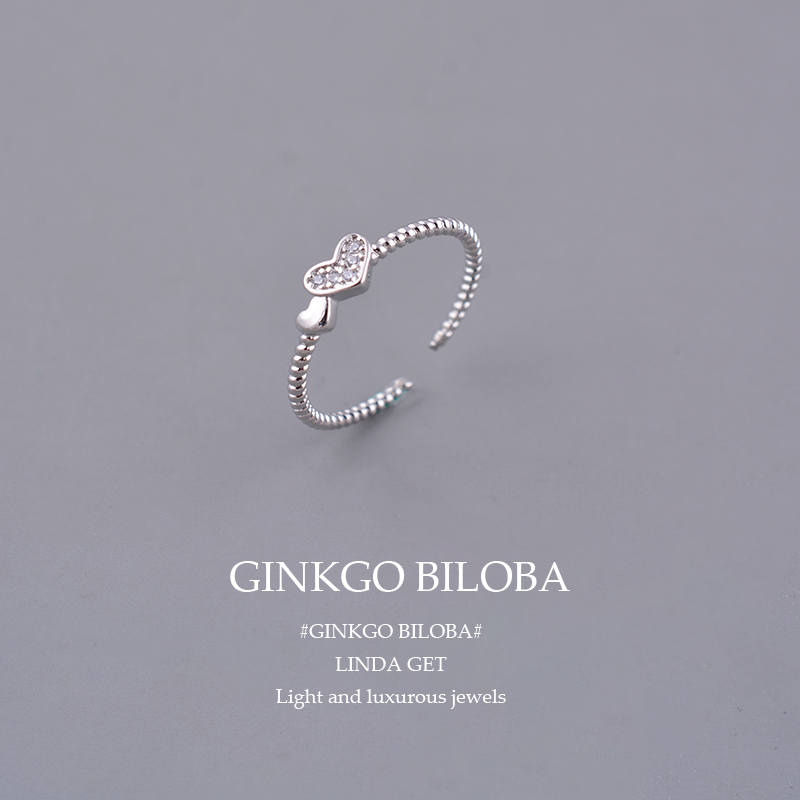 925纯银戒指双爱心女时尚