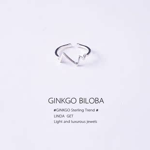 925纯银戒指女心跳心电图食指时尚男个性简约潮人冷淡风尾戒小指