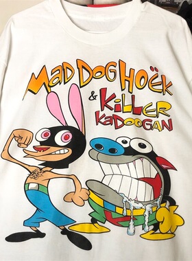 莱恩和史丁比The Ren and Stimpy Show大力士夏季短袖T恤男女潮牌