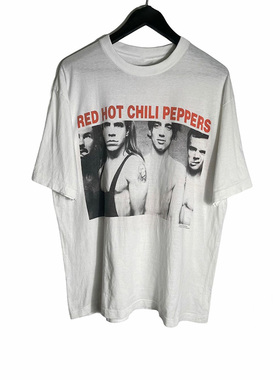 红辣椒乐队Red Hot Chili Peppers摇滚短袖白色印花T恤衫宽松圆领