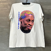 T恤hiphop美式 The Worm大虫罗德曼直喷人像潮牌短袖 重磅圆领棉tee