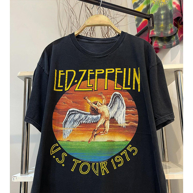 Led Zeppelin齐柏林飞艇摇滚乐队朋克复古天使圆领短袖T恤黑色男