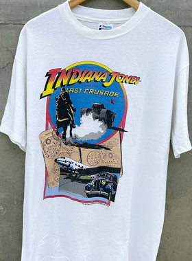 Indiana夺宝奇兵欧美高街oldschool短袖小众设计感潮流落肩T恤男