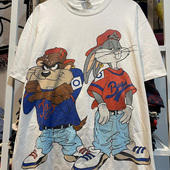 港风ulzzang卡通动漫周边嘻哈短袖 hiphop炸街潮流落肩男女宽松T恤