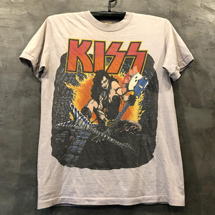 KISS摇滚乐队高街人像vintage短袖潮牌小领口230G重磅短袖男女