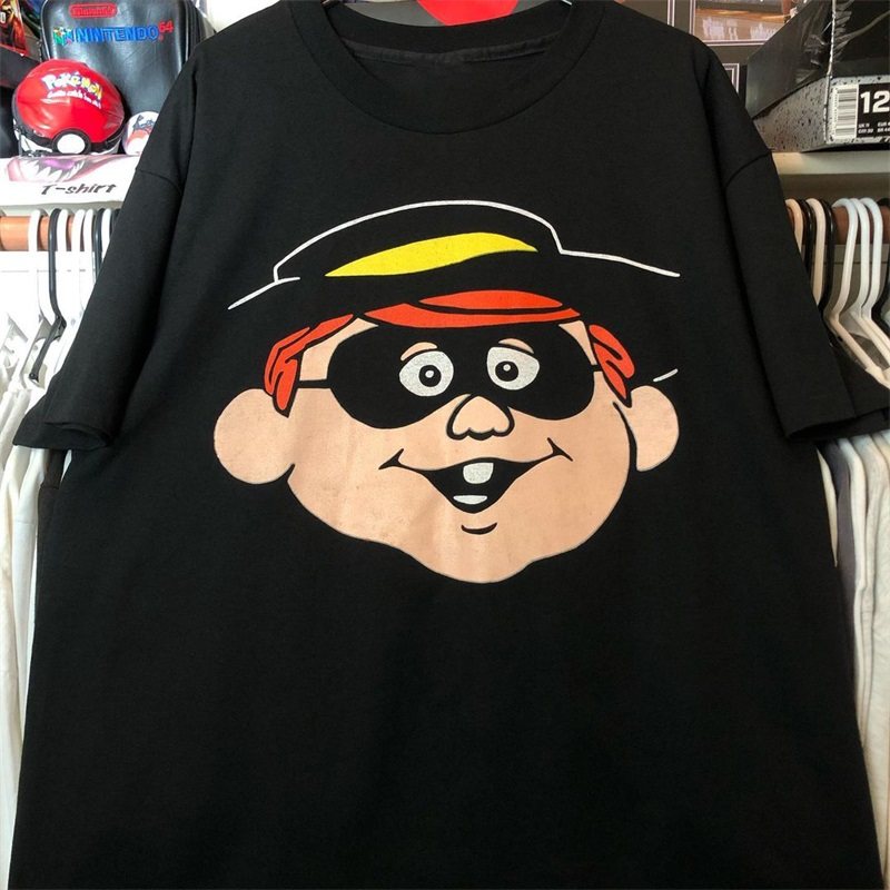 汉堡神偷经典卡通短袖oldschool小众设计感潮流男女慵懒风宽松t恤