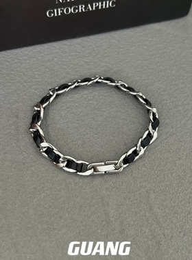 GUANG缠绕皮革编织手链男女冷淡风复古嘻哈小众设计感钛钢手饰潮