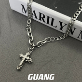GUANG镶钻十字架项链男颈链ins小众嘻哈高级感古巴毛衣链女配饰品