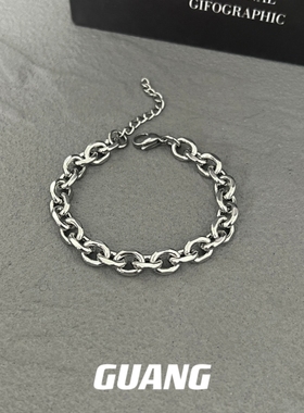 GUANG钛钢古巴手链男士潮欧美街头嘻哈风ins小众设计男女粗链手饰