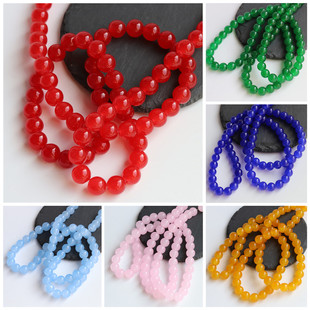 100颗4/6/8/10玻璃烤漆仿玉直孔圆珠diy古风发簪步摇流苏串珠手链