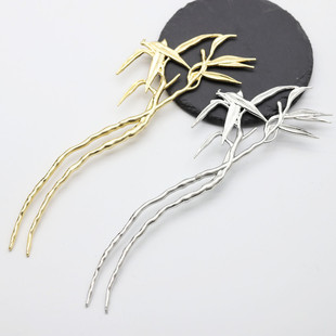 电泳保色合金210mm竹叶簪diy古风发簪盘发发簪主体材料