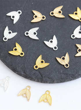 60个价合金双孔竹叶吊牌diy古风发簪步摇流苏连接饰品配件材料