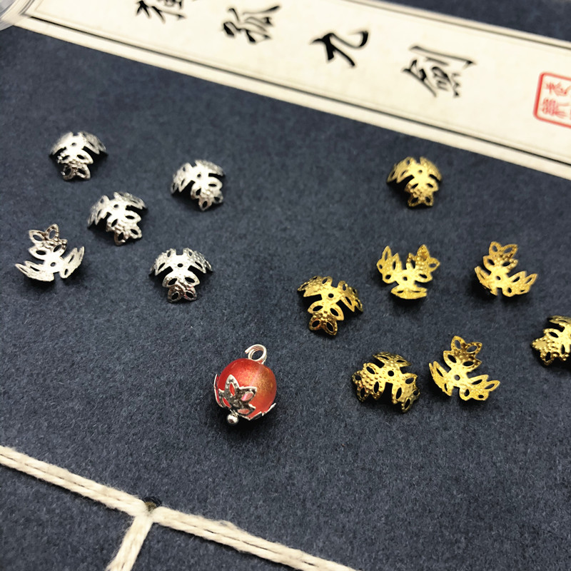 diy饰品配件100个装 8mm铁质树叶珠托 古风发簪步摇材料