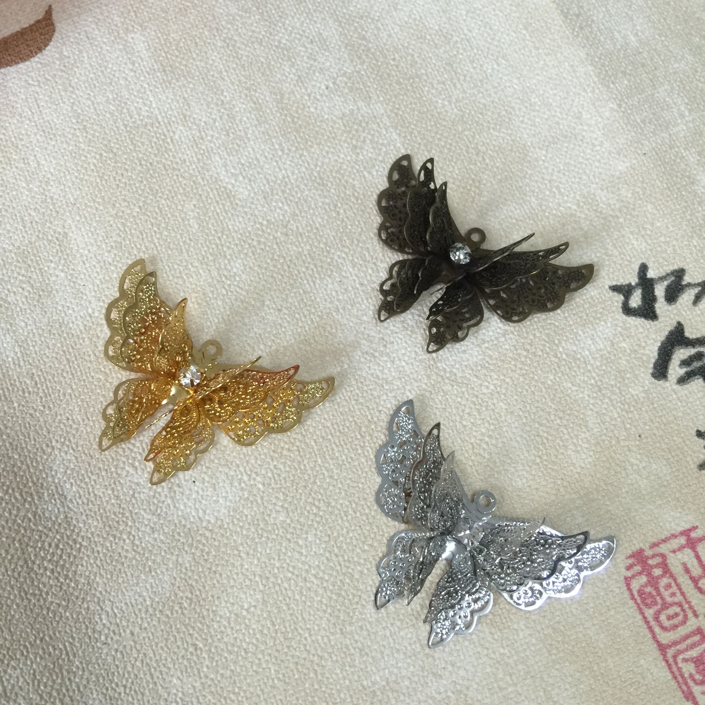 古风三层蝴蝶高档黄铜饰品配件