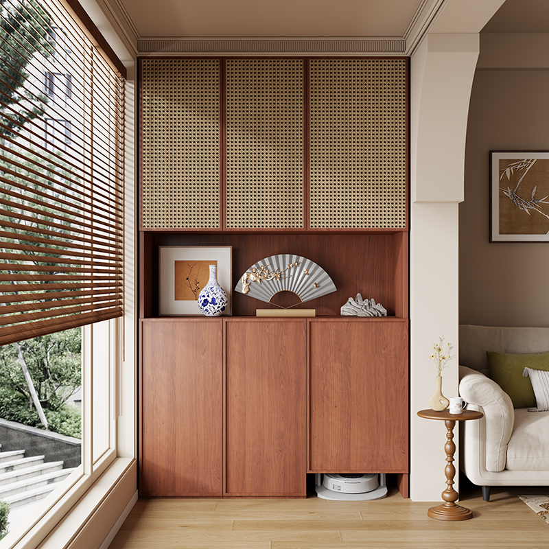 阳台储物柜定制中古风骨骼线藤编
