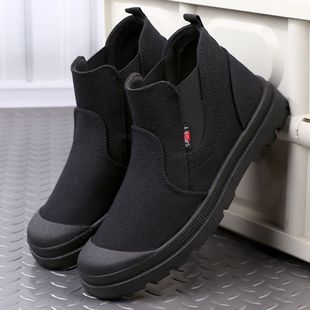 男女胶鞋夏季男鞋户外防滑耐磨帆布靴子轻便透气黑色司机高帮劳保