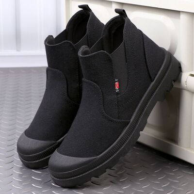 男女胶鞋夏季男鞋户外防滑耐磨帆布靴子轻便透气黑色司机高帮劳保