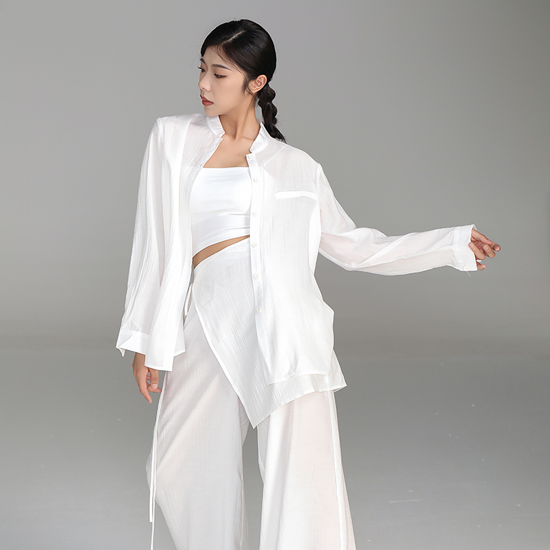 华丽独秀现代舞舞蹈服宽松长袖后开衩衬衫中国舞练功服舞蹈演出服