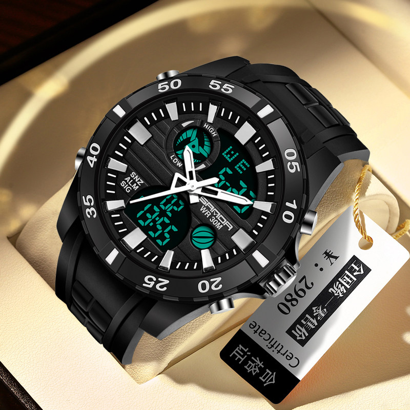 双显户外游泳电子手表男款学生高中生青少年中学生防水机械石英表