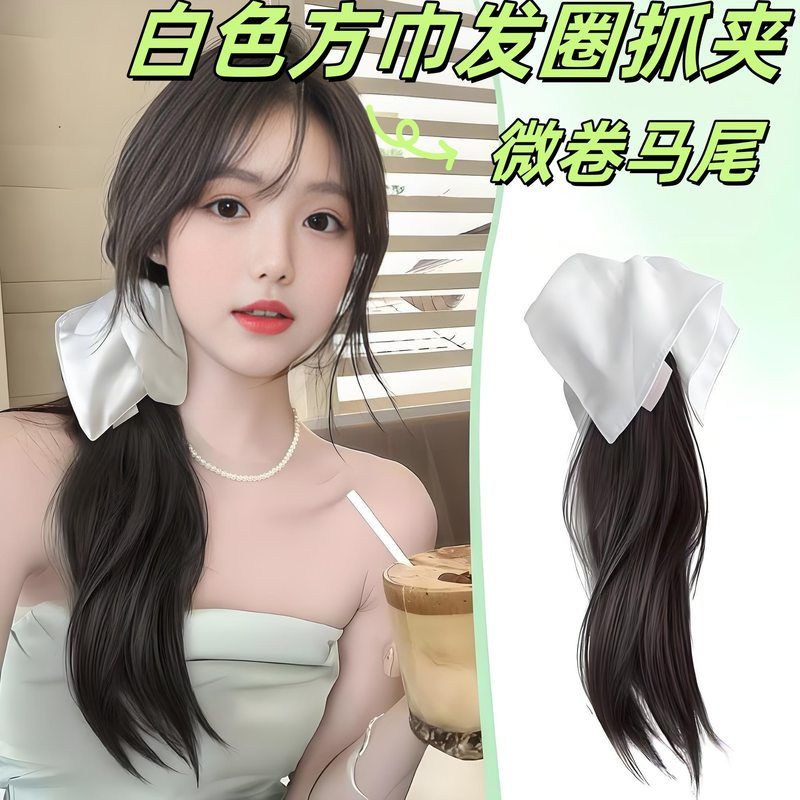 抖音法式复古白色方巾发圈