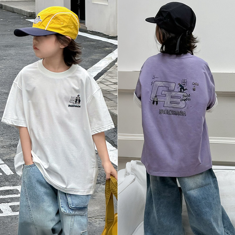 童乐鱼童装26夏季新款男童女童上衣短袖儿童宽松街舞潮流T恤96190