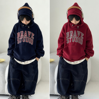 大E小e中大童一体绒连帽加绒卫衣