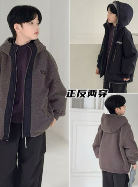 布芮欧童装25冬新款男童女童仿羊羔毛加厚两面穿外套冲锋衣75031