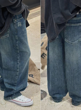 爱木橦童装2025秋装新款男童女童时髦休闲牛仔裤儿童百搭裤子7738