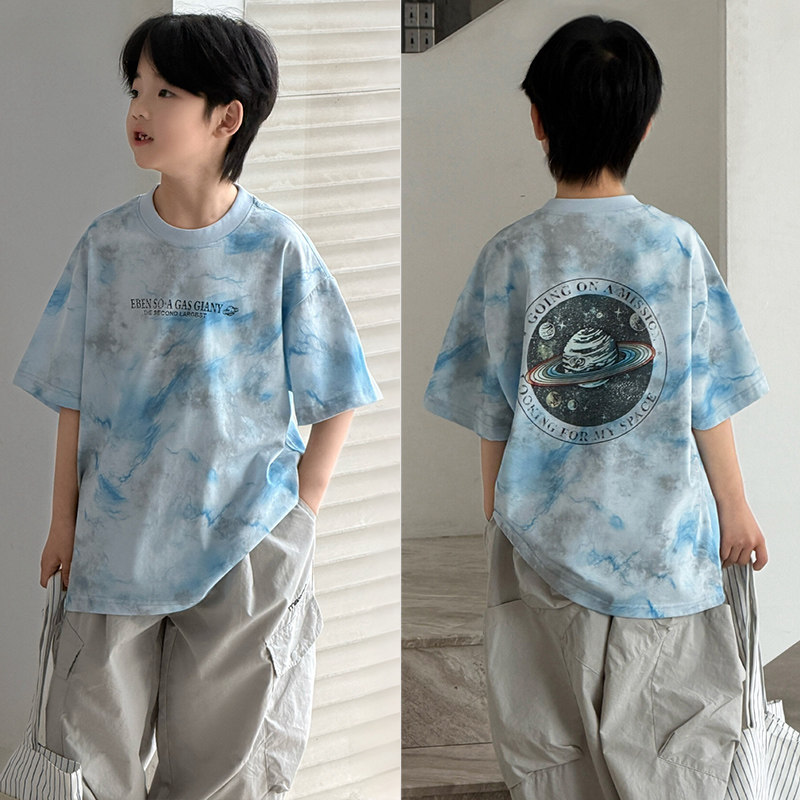 大E小e中大童韩版扎染透气短袖潮