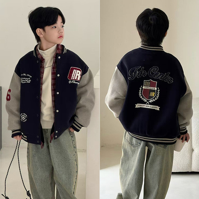 大E小e中大童美式加棉加厚棒球服