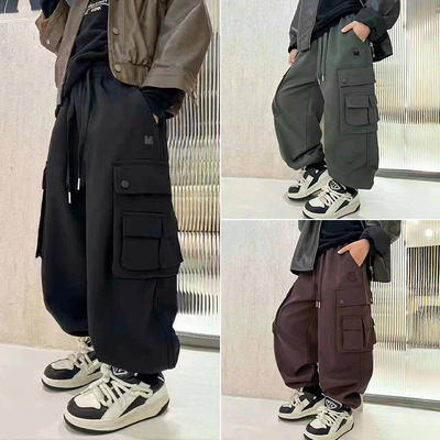 嗨大E小e童装冬季新款男童女童儿童裤子一体绒加绒长裤工装裤6631