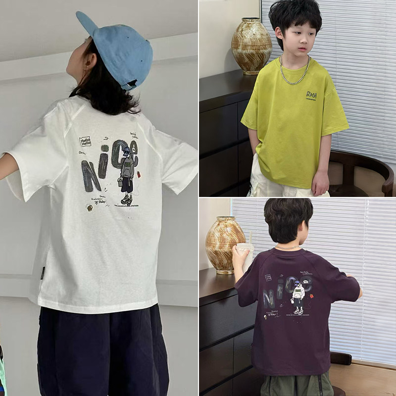 童乐鱼童装26夏季新款男童女童透气纯棉短袖韩系潮牌T恤上衣96192