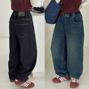 爱木橦童装25冬季新款男童女童时尚加绒裤子儿童一体绒牛仔裤7807